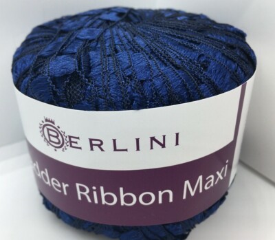Berlini Ladder Ribbon Maxi Yarn #116 Navy Blue 50gr 98yds Wide Trellis Yarn