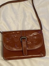 Patricia Nash Torri Tooled Brown Leather Crossbody with Detachable Strap