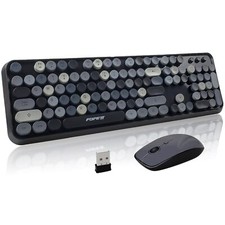 Wireless Keyboard and Mouse Combo - 2.4G Full-Sized Cute Colorful Retro Keybo...