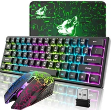 Wireless Gaming Keyboard and Mouse Ergonomic 61 Key LED Backlight Rechargeable