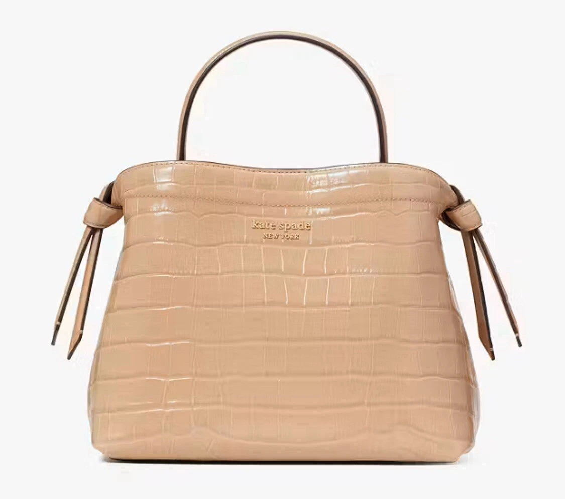 AUTENTICA NUOVA CON ETICHETTE $398 Kate Spade New York Knott borsa media con manico superiore in rilievo Croc