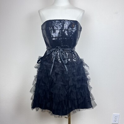 Davids Bridal Dress Womens Large Mini Cocktail Party Sequins Ruffle Black |  eBay