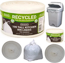 Rubbish Bin Bag Sack Tie Handle Tall Kitchen Bin Liner Fit 50L Bins Pack of 100