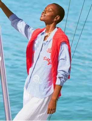 New Lilly Pulitzer Bondi Button Down Shirt Color: Jacaranda Blue , Full Size ...