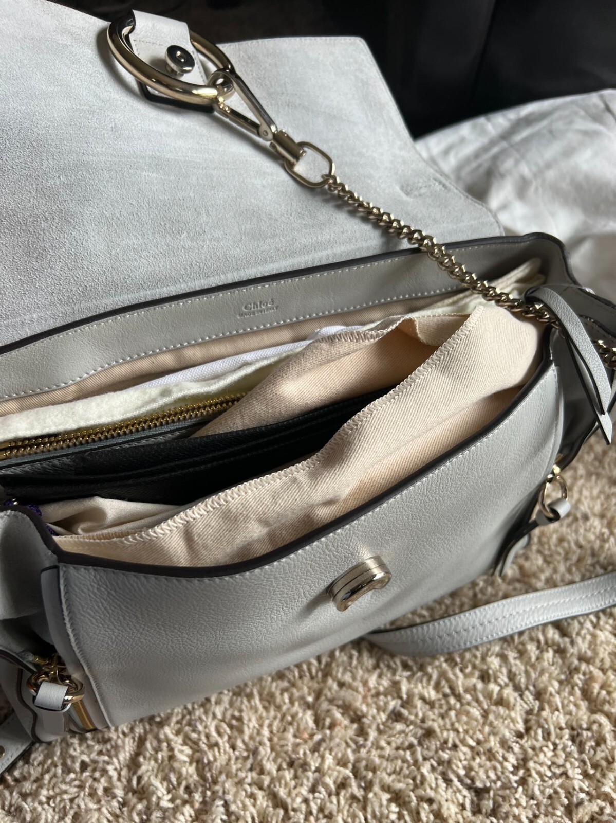 100percent Authentic Chloe Faye Day Mixed Flap Medium Shoulder, Light Grey, Tag $1,990 image 7