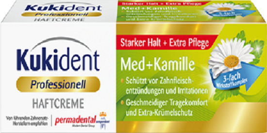 KUKIDENT Denture Adhesive Cream Med + Rumianek :: STRONG & FRESH :: Niemiecki