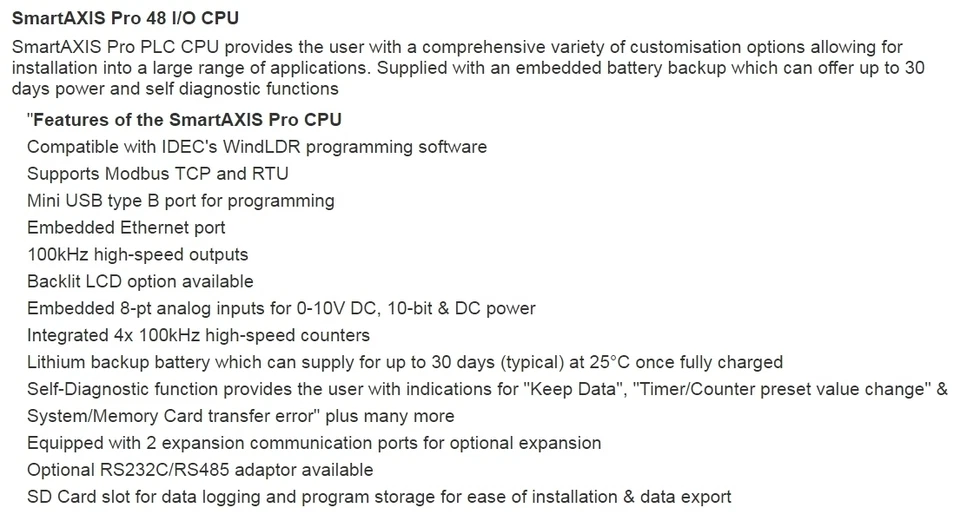 IDEC FT1A-H48SC CPU Transistor Output Ethernet Networking – New in Box - Image 2 of 3