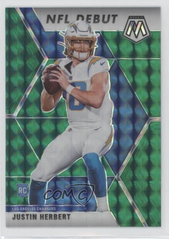 2020 Panini Mosaic NFL Debut Green Prizm Justin Herbert #263 Rookie RC 1u6