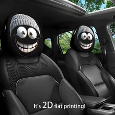 2PCS Cartoon Knitted Car Headrest Covers Cute Smiley Face Decor