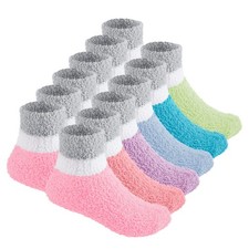 6 Pairs Warm Fuzzy Socks for Kids with Grippers - Non Skid Slipper Socks for ...