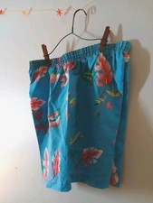 Mens L VTG Hawaiian Blue/ Multi Bermuda or Swim Shorts Deadstock 100 Cotton