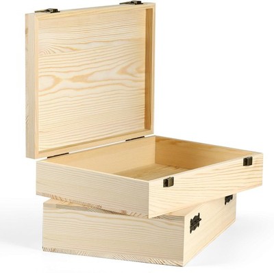 2 Pack Unfinished Wooden Box with Lid   12''x9''x3.1'' Decorative Storage 