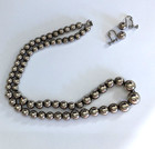 Set 60s Necklace Earrings Vintage 23” Silver Tone Strand Ball Bead Korea Pat. — photo 10