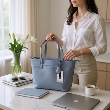 New Nine West Classic Elegant Tote Bag Bluestone Light Blue Purse Hobo Handbag