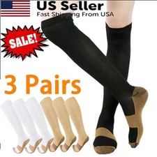 3 Pairs Copper Compression Socks 20-30mmHg Knee High High Energy Support Recover