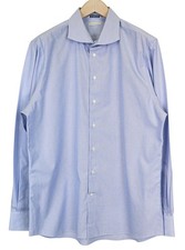 SUITSUPPLY Men's Formal Shirt 46/18 Extra Slim Blue Cotton Twill Stripe Pattern