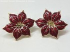 Gold Tone Bright Red Enamel Flower Stud Earrings 10.5g — photo 1