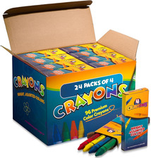 Bedwina Bulk Crayons - 96 Crayons - Box of 24 Packs - 4 - per Pack, Premium