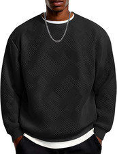 Men'S Crewneck Sweatshirts Geometric Texture Casual Long Sleeve Pullovers Solid