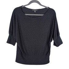 XXI Forever 21 Black Dolman Sleeve Knit Top Boat Neck Women Medium Made in USA