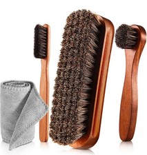 Shoe Shine Brush Set w/ Horsehair Brushes  Microfiber Cloth for Shoes  Leather