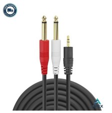 1/8" to Dual 1/4" Mono Y-Cable 3.5mm TRS to Dual 6.35mm TS Stereo Breakout Gold