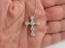 14K White Gold Plated 1Ct Round Cut White Moissanite Women's Cross Pendant