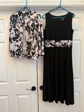 Womens Jessica Howard Two Piece Black Dress Jacket Set with Pink Florals Size 12