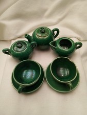 Old Doll Tea Set For Two Green With Opalescent Glaze Made In Japan