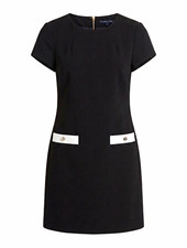 Tommy Hilfiger Mod Black White Pocket Trim Shift Dress Cap Sleeve Round Neck 10