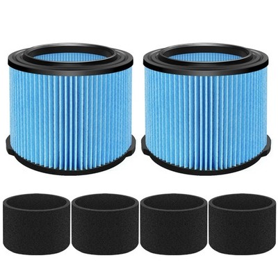 LVJUSEN VF3500 Wet/Dry Filter 2 Pack with 4 Foam for Ridgid 4 Gallon Shop Vaccum