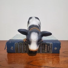 Ceramic Cow shelf sitter black and white with bell Country Farmhouse decor