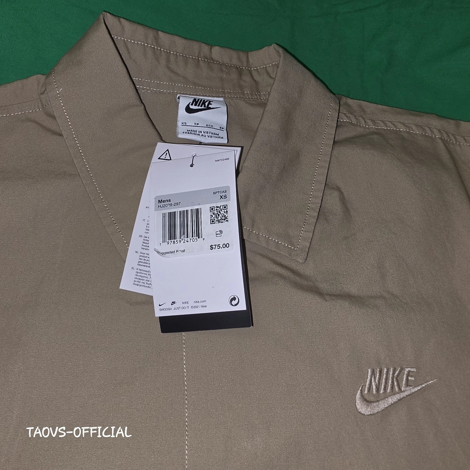Nike Club Oxford Short Sleeve Button Up Collared Shirt Men’s XS Khaki HJ2029-297