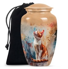 Orange Cat Funeral Urns for Human Ashes Adult Dad, Decorative Urn 10 Inch 