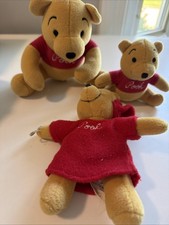 3 Disney Winnie the Pooh Small Plush Stuffed Animal Yellow with Red Shirt