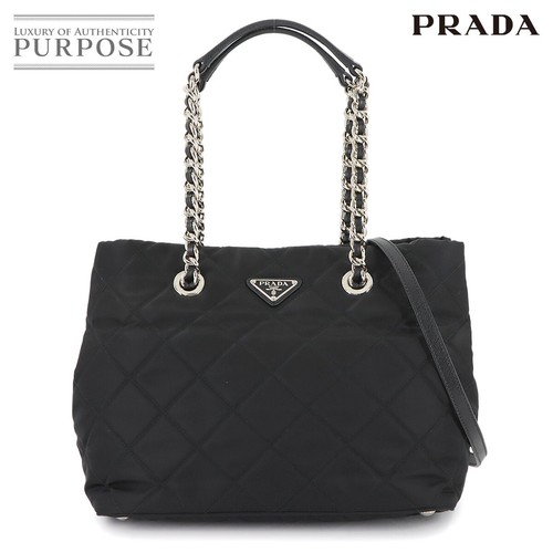 PRADA 2way Tote Shoulder Bag Nylon Saffiano Leather Nero 1BG740 Silver Hardware
