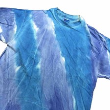 Vintage 90s Blue Tie Dye Single Stitch T Shirt Size Large Hanes Beefy T USA Made