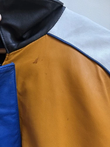 Men’s Leather Multicolor Colorblock Mercedes Logo Full Zip Jacket L image 10