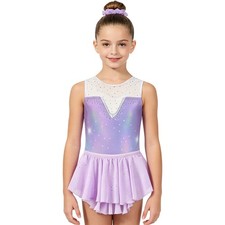 Kids Girls Dancewear Shiny Dance Outfits Waistband Bodysuit Performance Mesh