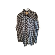 Wrangler Western Shirt Snap Buttons Short Sleeved Gray Plaid Rockabilly 2XL