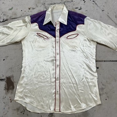 Vintage 60s 70s Western Satin Gabardine Pearl Snap Up Rodeo Shirt
