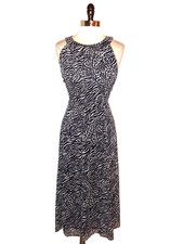 TOMMY HILFIGER Size 12 A-Line Dress Blue White Animal Print Sleeveless Midi