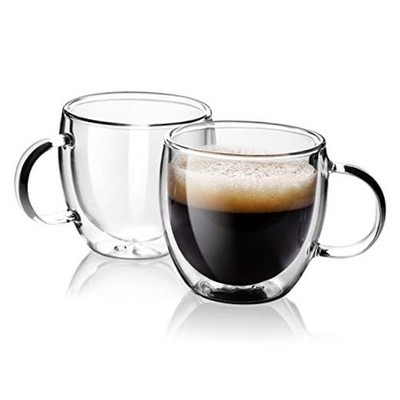 Double Wall Glass Espresso Cups 5oz/150ml, A set of 2, Thermo Insulated