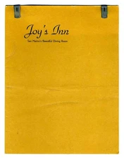 Joy's Inn Menu San Marino's Beautiful Dining Room California 1947