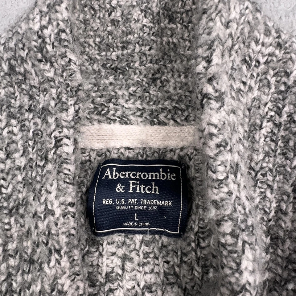 Cárdigan suéter de lana Abercrombie & Fitch para hombre cuello chal grande gris merino Foto 4 de 4