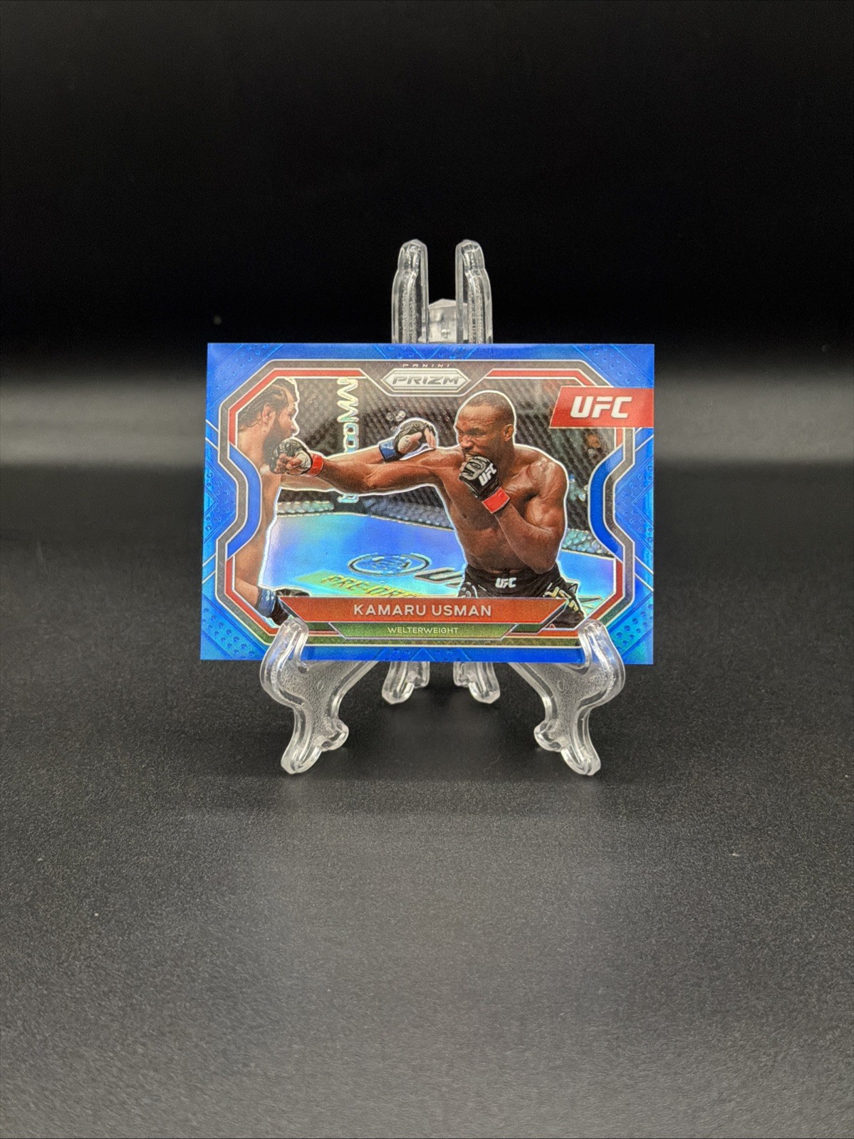 Kamaru Usman 2021 Panini Prizm UFC Blue Refractor Card 18/199 #151