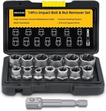 14PCS Easy Out Bolt Extractor Kit | Impact Socket Set for Stripped, Rounded.