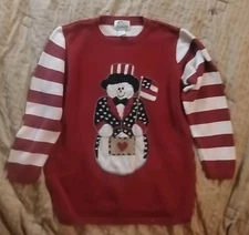 The Quacker factory, Size M Patriot Snowman Christmas Sweater