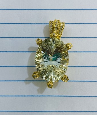 10K Solid Yellow Gold Cluster Pendant Topaz & Diamond  Old Cut 20Pieces 6.85GM
