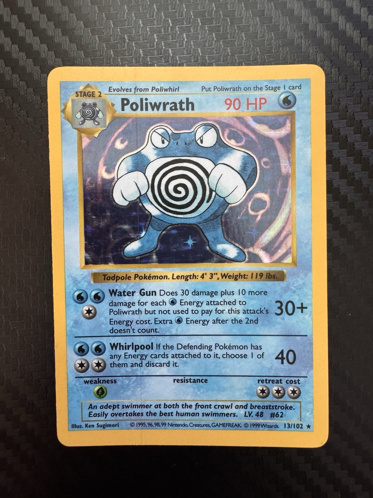 Poliwrath 1999 Shadowless Base Set Holo Pokemon #13 LP